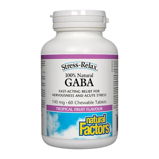 Natural Factors Stress-Relax 100% Natural GABA 100mg Tropical Fruit 60 Chewable Tablets