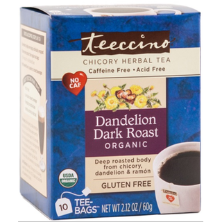 Teeccino Caffe Chicory Herbal Tea Dandelion Dark Roast 10 Tea Bags