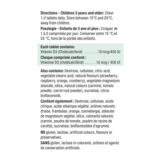 Jamieson Kids Vitamin D3 400IU Strawberry 100 Chewable Tablets