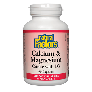 Natural Factors Calcium & Magnesium Citrate With D3 Plus Potassium, Zinc & Manganese 90 Capsules