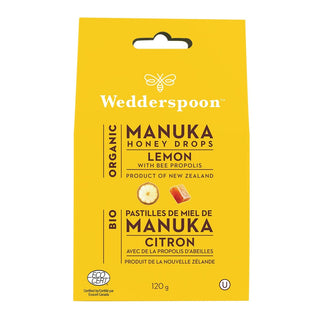 Wedderspoon Organic Manuka Honey Drops Lemon 120g