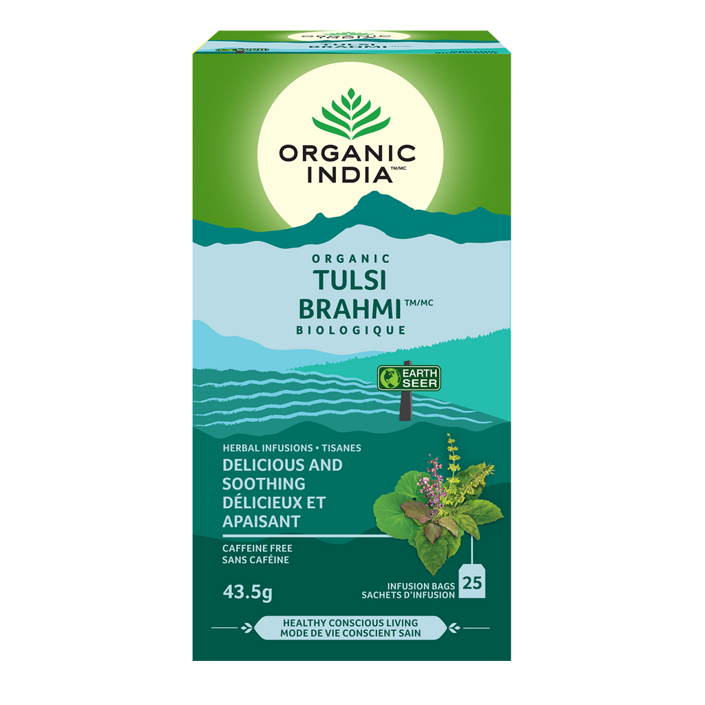 Organic India Organic Tulsi Brahmi Tea Caffeine Free 25 Tea Bags ...