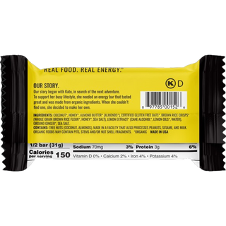 Kate's Real Food Organic Energy Bar Lemon Coconut 62g